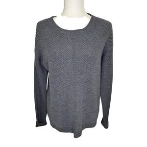 Aritizia Wilfred Free Gray 100% Merino Wool Diagonal Ribbing Long Sleeve Sweater